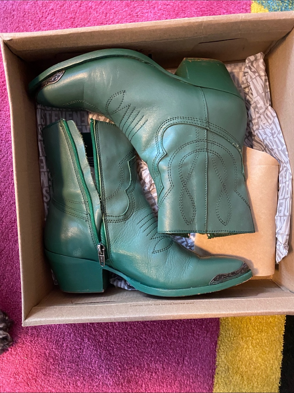 Green Leather Western Zip Booties size 6.5